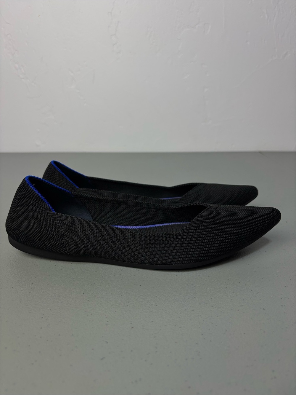 Rothy's Pointed Toe Knit Ballet Flats Black Slip On Women's Size 10 Casual